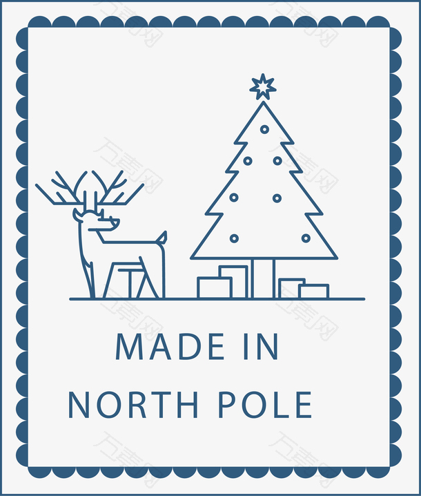 蓝色圣诞树驯鹿标签