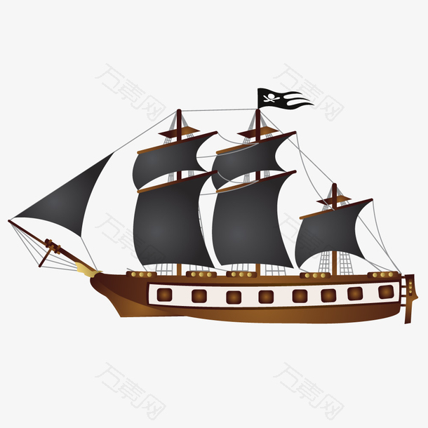 手绘复古帆船矢量设计素材