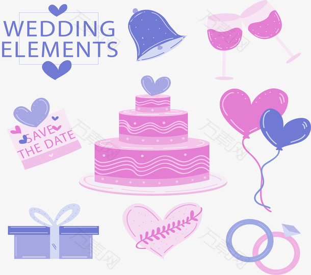 8款彩绘紫色婚礼元素矢量素材