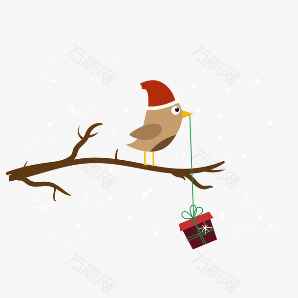 圣诞节一只可爱小鸟叼着礼物矢量