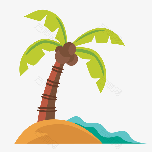 矢量手绘扁平夏日沙滩椰子树