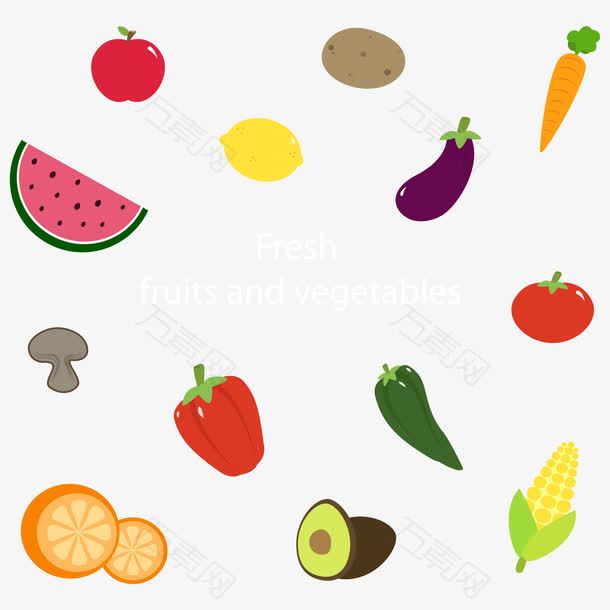 矢量新鲜水果和蔬菜