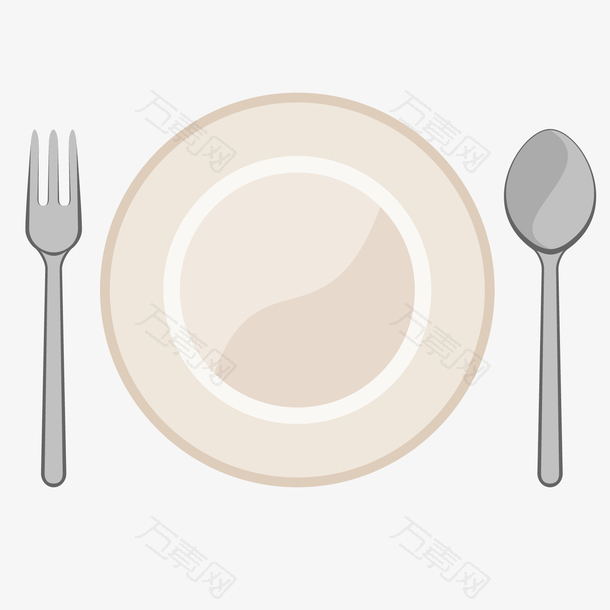一套扁平化的盘子和刀叉