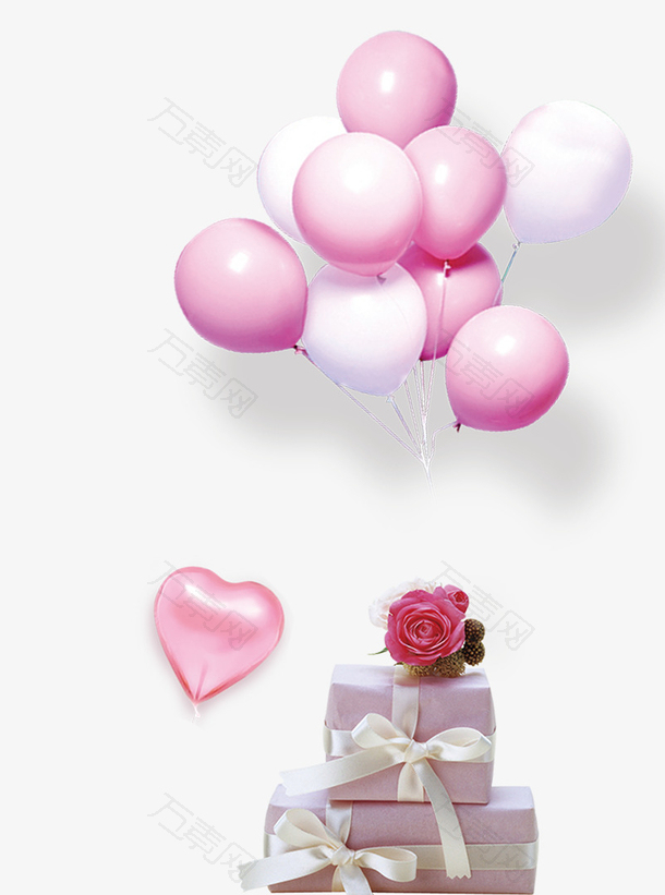 免抠粉色气球花朵装饰礼盒
