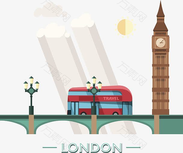 装饰英国伦敦大笨钟和红色bus