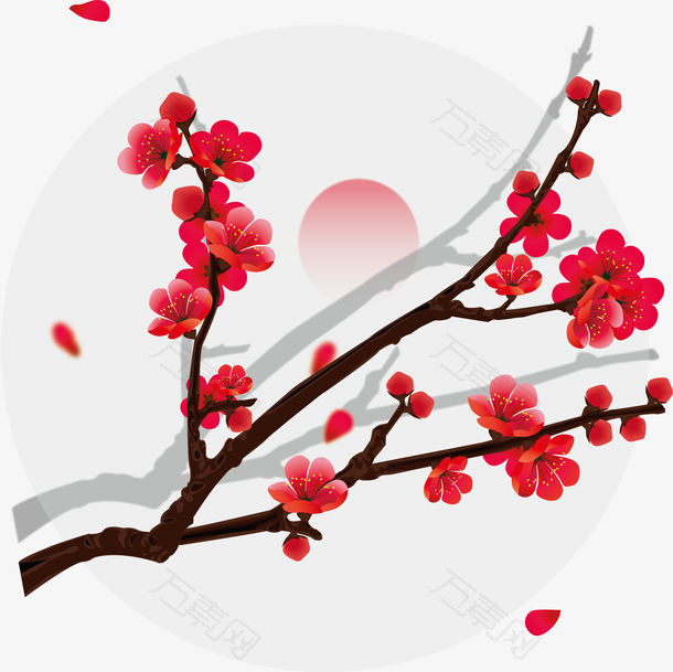手绘中国风花卉植物梅花花瓣元素