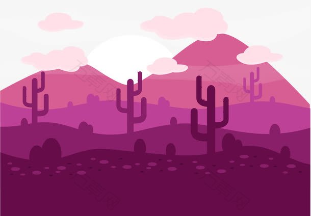矢量紫色沙漠绿植风景