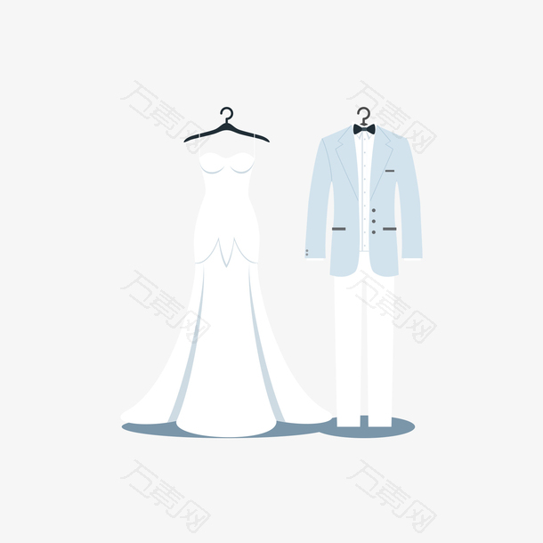 白色婚纱和蓝白色礼服