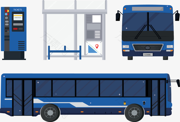 城市交通蓝色公交车