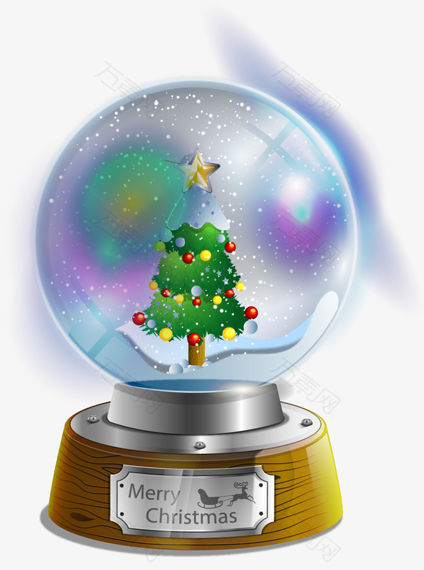 矢量手绘圣诞树水晶球