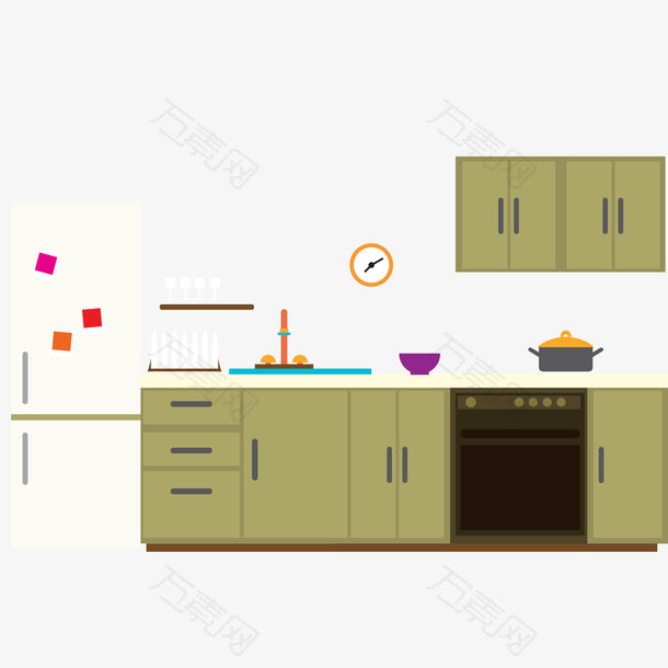 扁平化厨房设计矢量图
