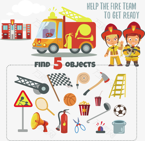 消防员和消防工具