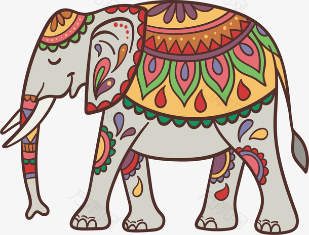宗教花纹卡通大象