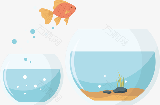 两个鱼缸卡通浅蓝金鱼鱼缸矢量素