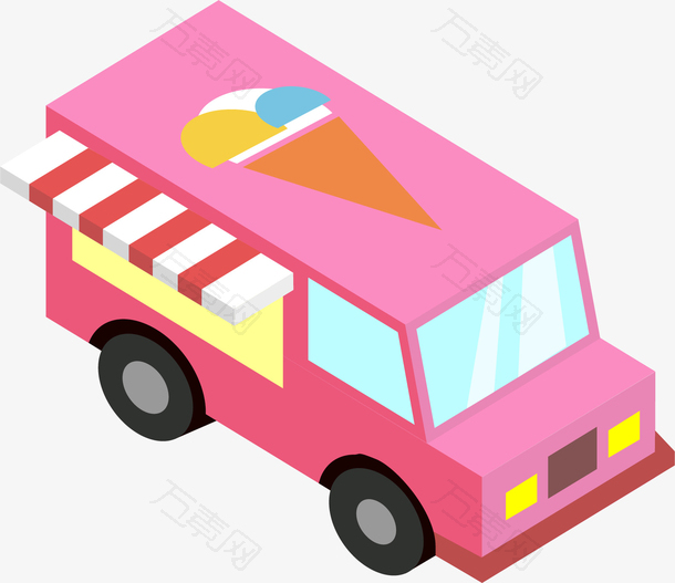 粉色冰淇淋餐车免抠素材
