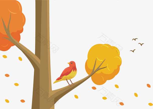 秋季落叶树枝小鸟