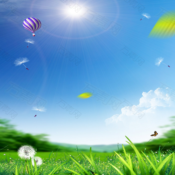 自然热气球蓝天白云清新绿色生机主图