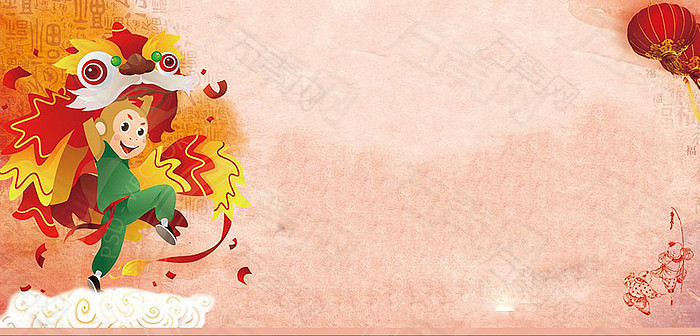 红色中国风灯笼舞狮元素背景