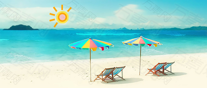 沙滩太阳雨伞背景图