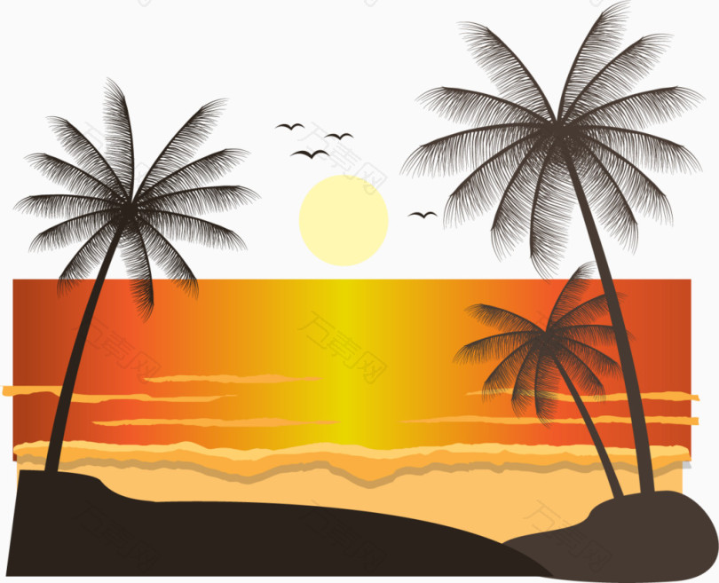 椰子树海边日落
