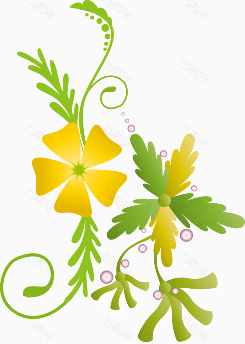 黄绿色花卉装饰元素