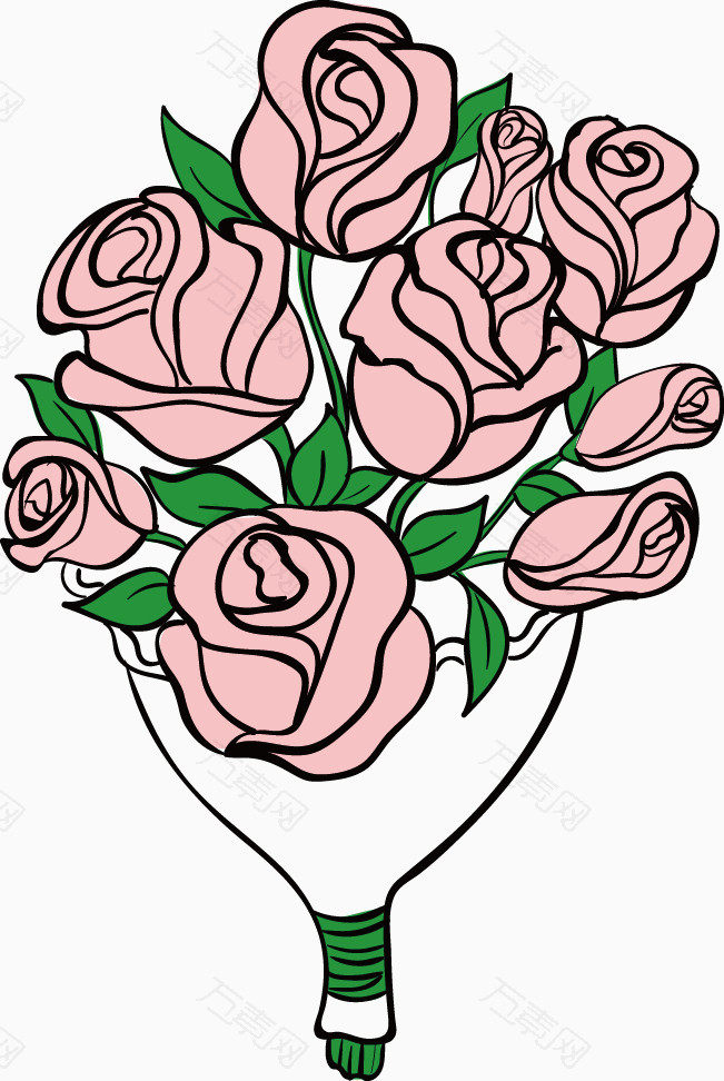 手绘婚礼玫瑰捧花元素