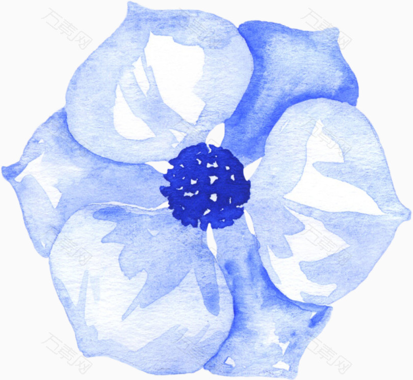 蓝色系手绘水彩花朵