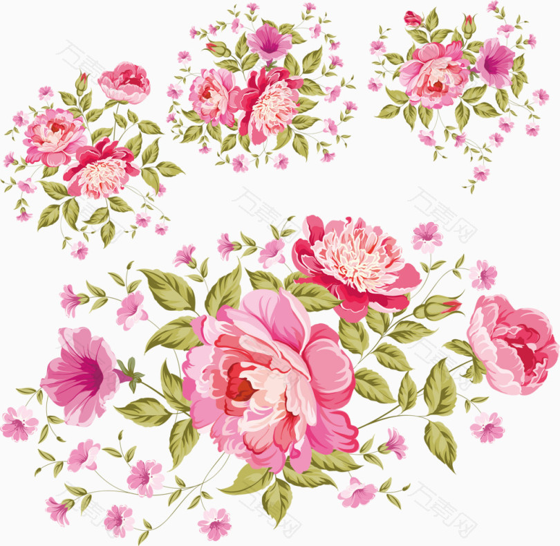 粉玫瑰花丛水彩手绘装饰元素