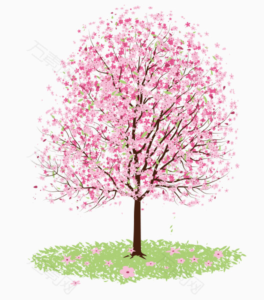 卡通手绘粉色桃树图片