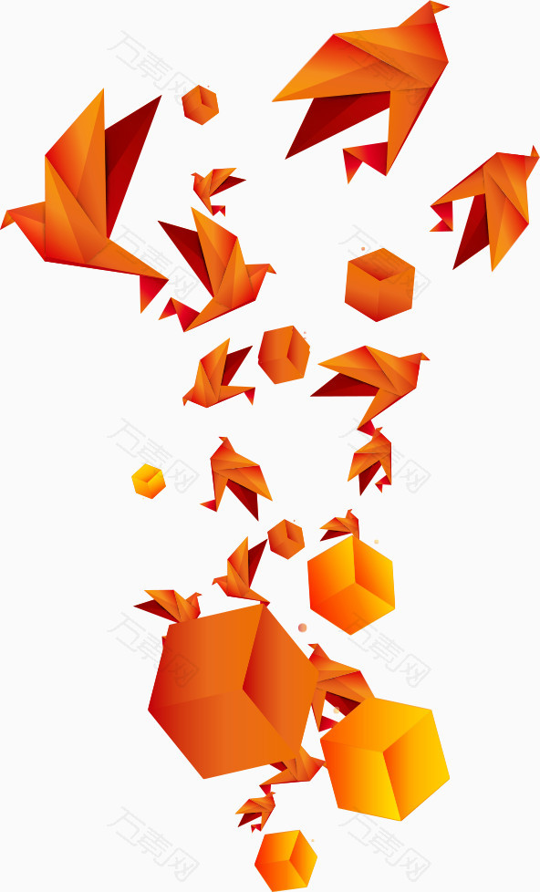 矢量折纸立体方块小鸟