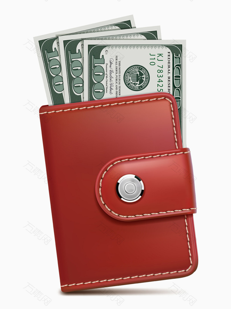 红色牛皮钱包里的钞票矢量素材
