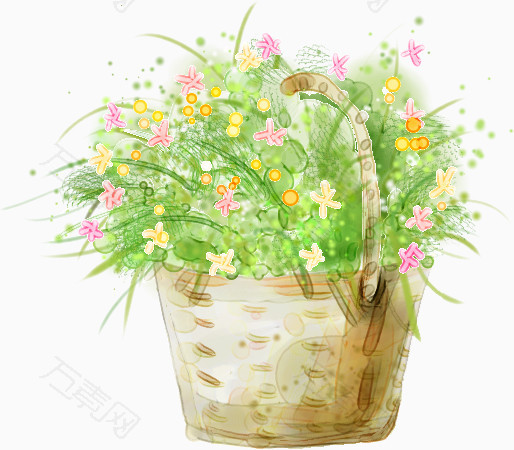 卡通手绘清新绿叶花盆
