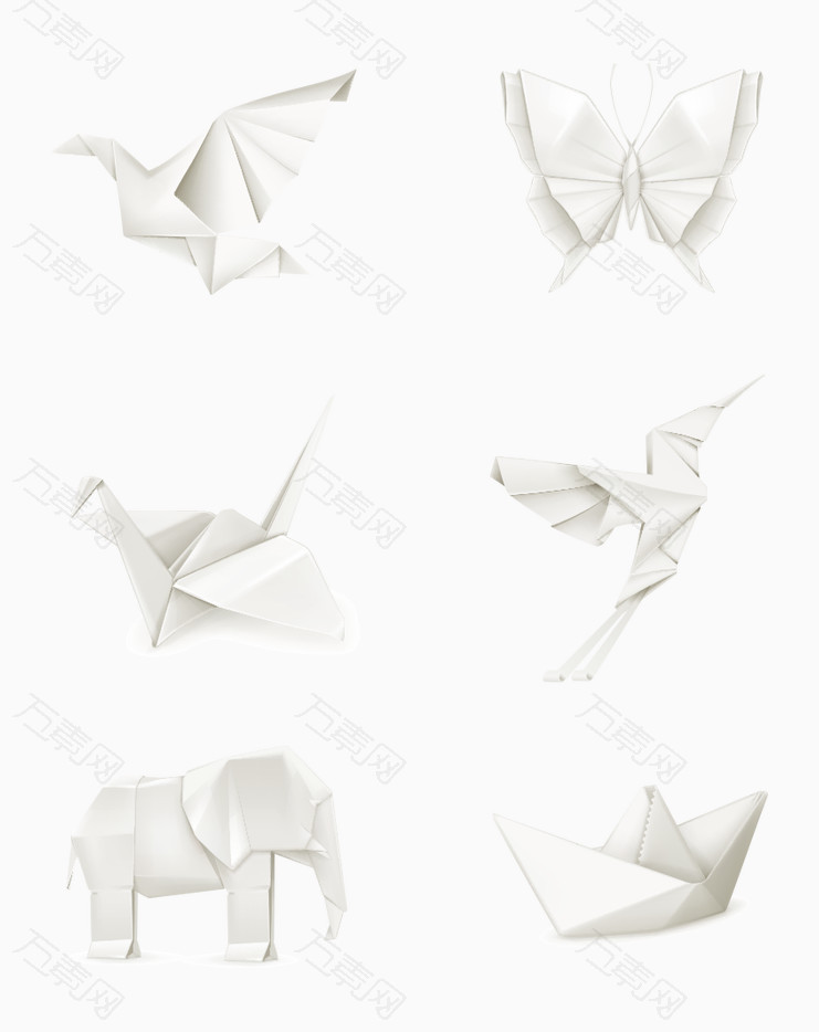 矢量白色折纸动物