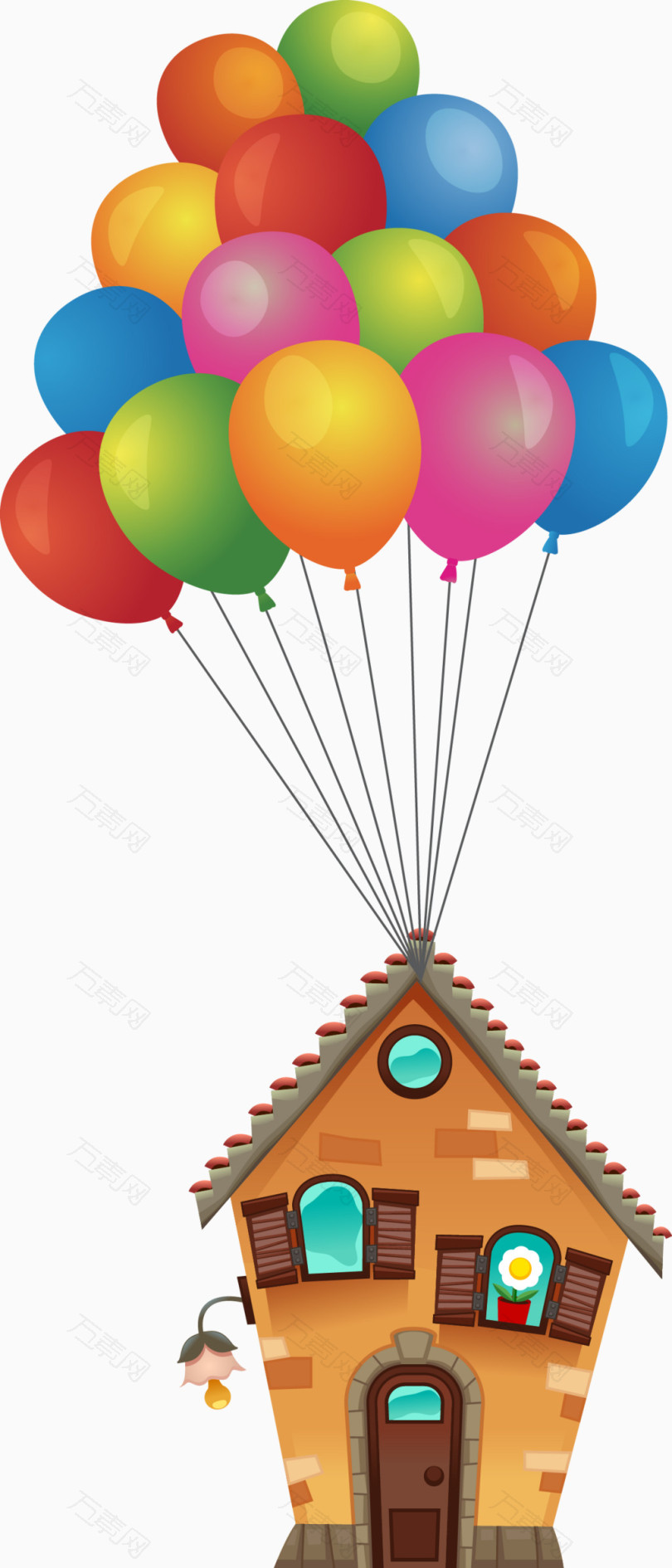 可爱炫彩气球飞屋矢量图