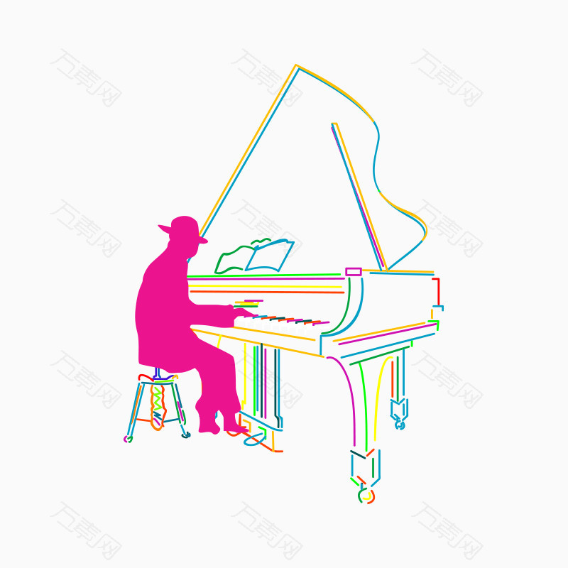 卡通人物弹钢琴乐器音乐