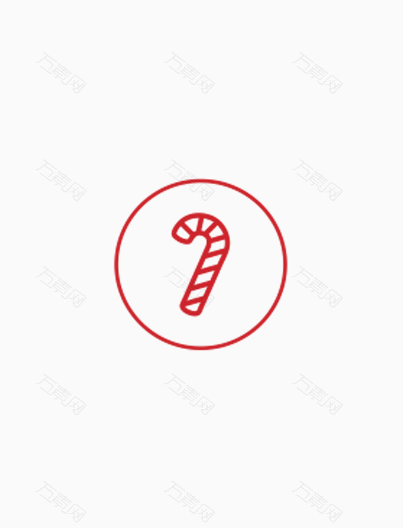 手绘圣诞节圆形红色线条拐杖