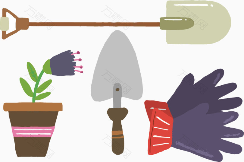 花圃铁锹手套花盆PNG矢量素材