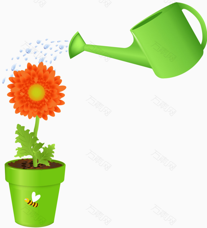 矢量绿色浇花水壶和花朵