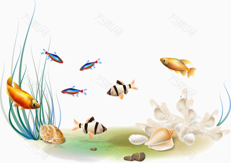 海底世界卡通鱼类水草
