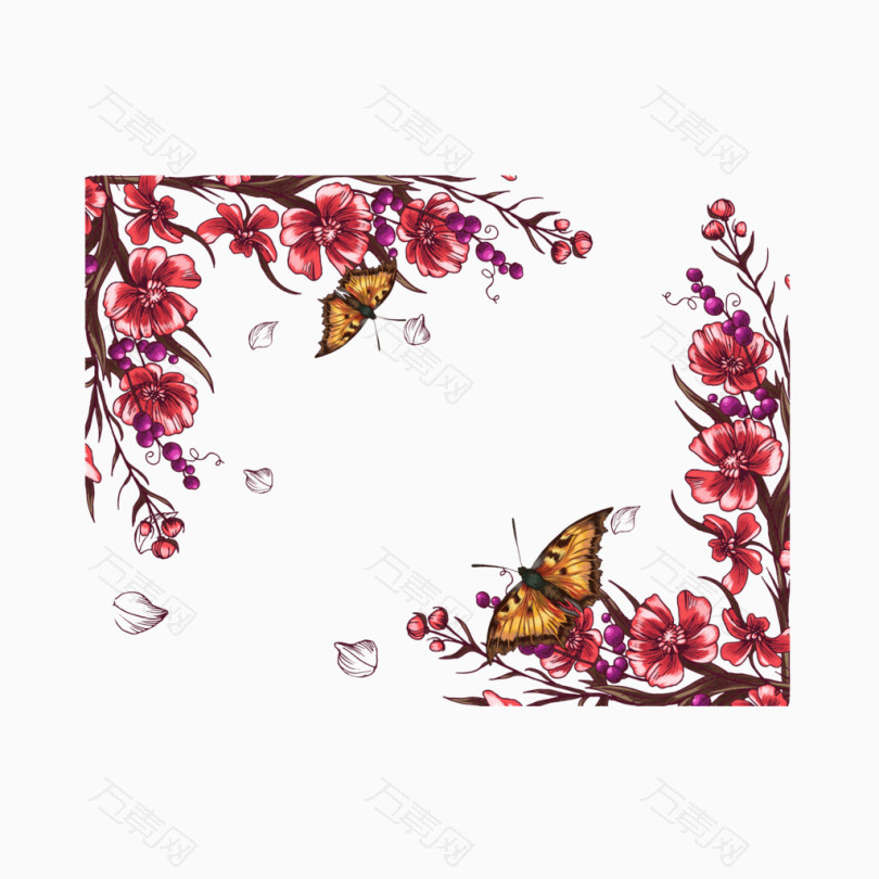 手绘花朵蝴蝶装饰边框