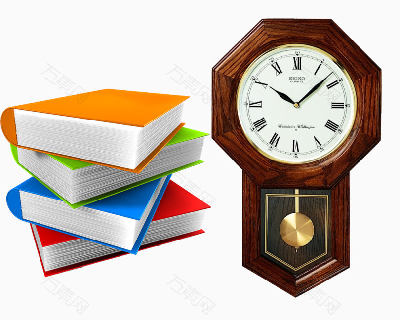 木质钟摆和书本素材