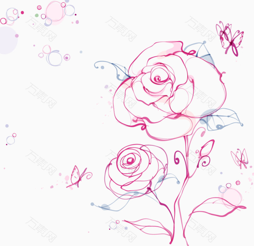 水彩简洁粉红玫瑰花卉