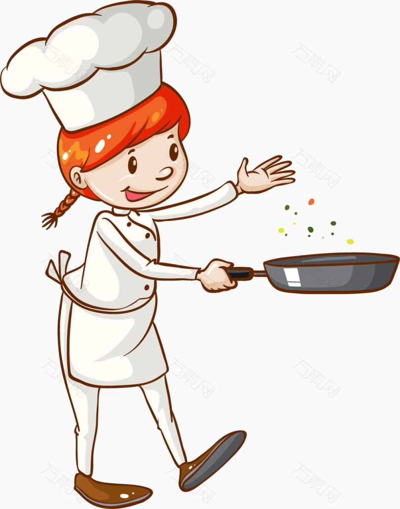 卡通手绘炒菜的厨师