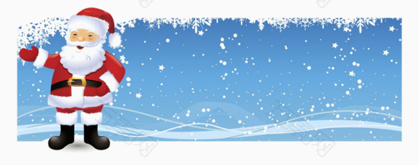 卡通圣诞老人蓝白雪天明信片背景