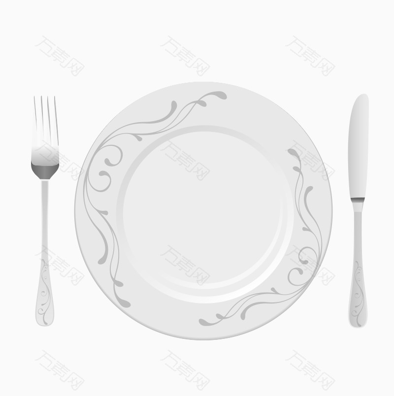 盘子叉子白色矢量