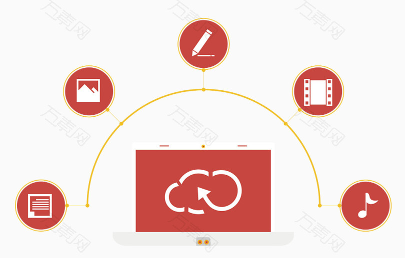 红色计算机云端技术扁平化图标