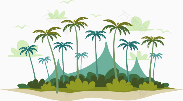 卡通夏日小岛椰树海景