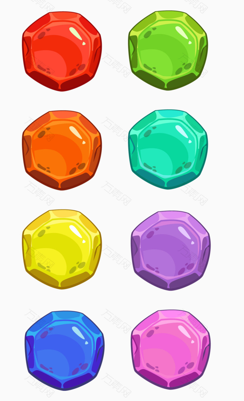 6款彩色水晶效果多边形按钮