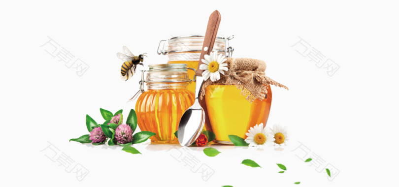 农家养蜜蜂蜂蜜罐子汤匙PNG素材