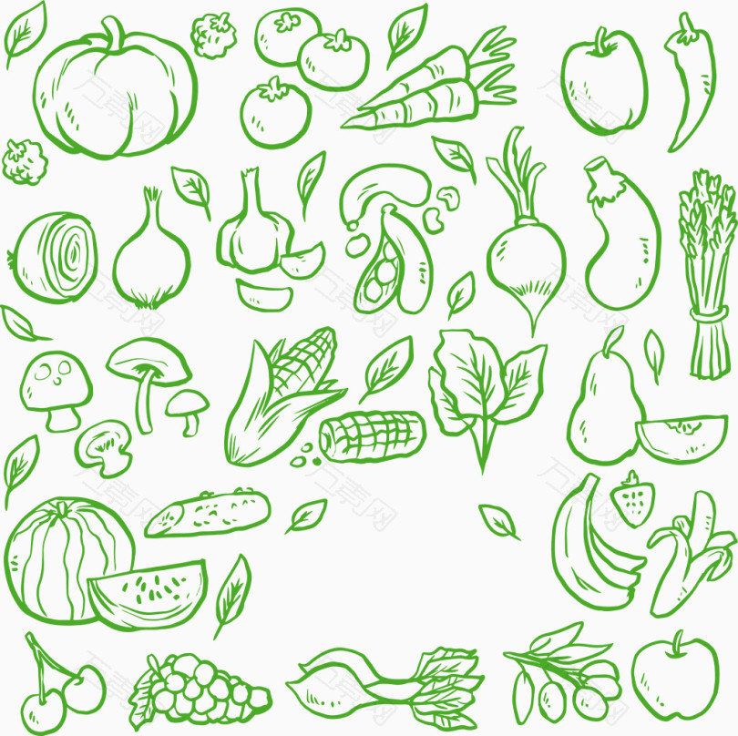 绿色手绘蔬菜背景图